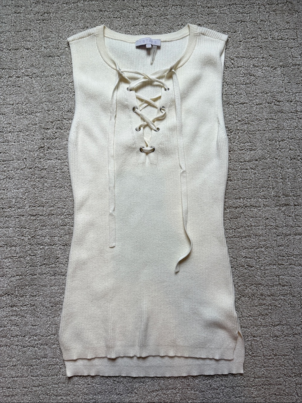 1. State Cream Lace-Up Ribbed Knit Tank